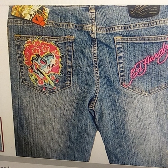NWT! Ed Hardy by Christian Audiger Jeans Skull and Rose Embroidered Women' Jeans - Picture 4 of 5